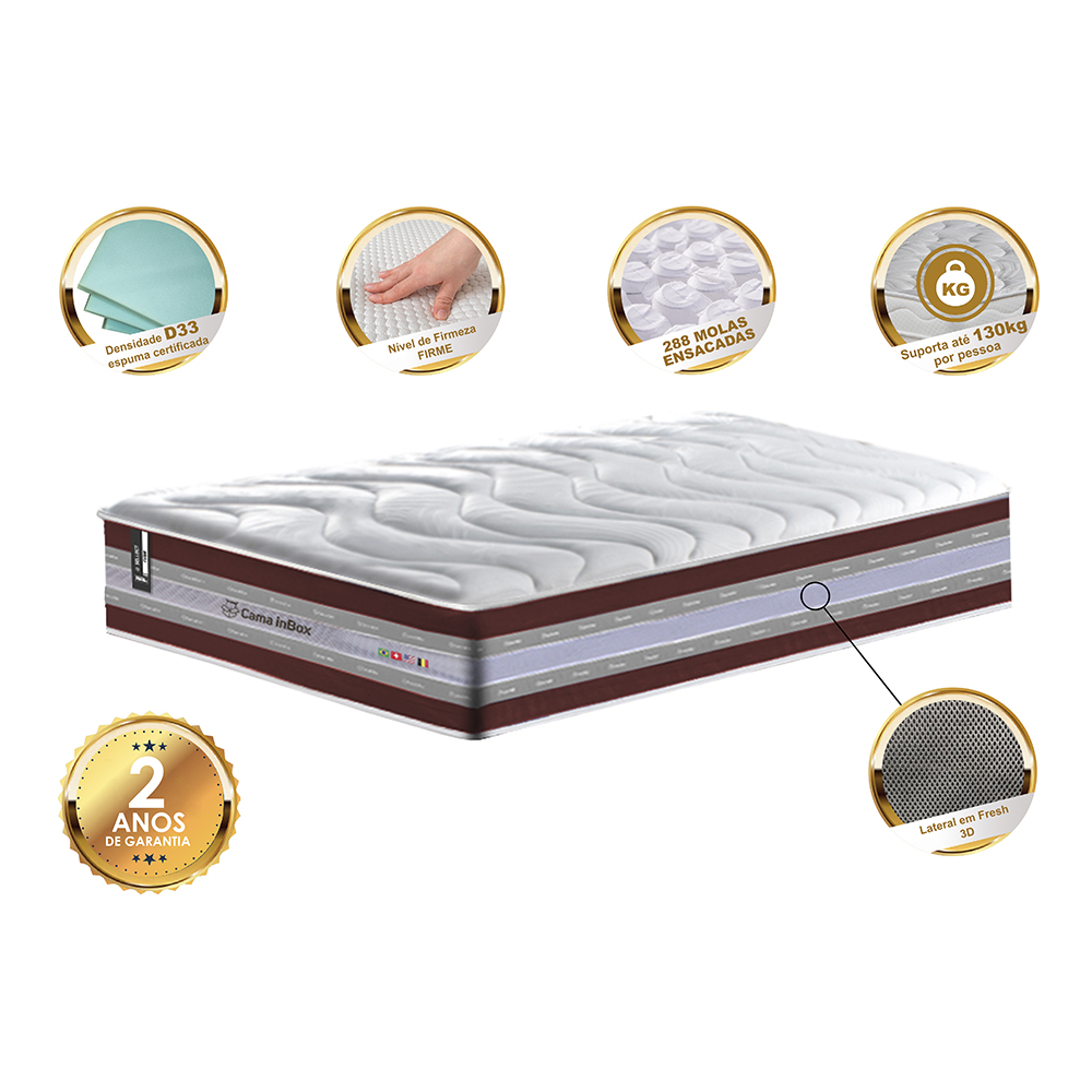 Colchão Solteiro de Molas Ensacadas D33 Cama inBox Select Firme 88x188x32 Vinho