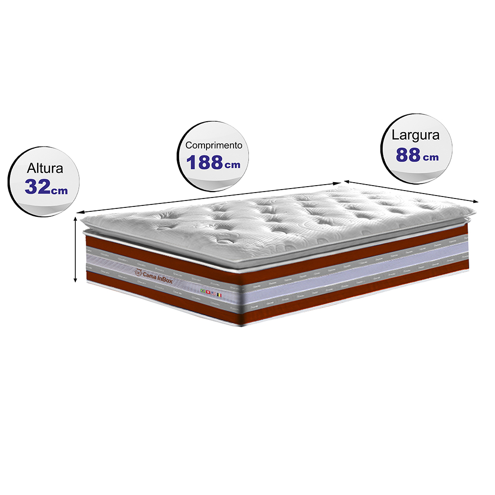 Colchão Solteiro de Molas Ensacadas D33 com Pillow TOP Cama inBox Select 88x188x32 Vermelho