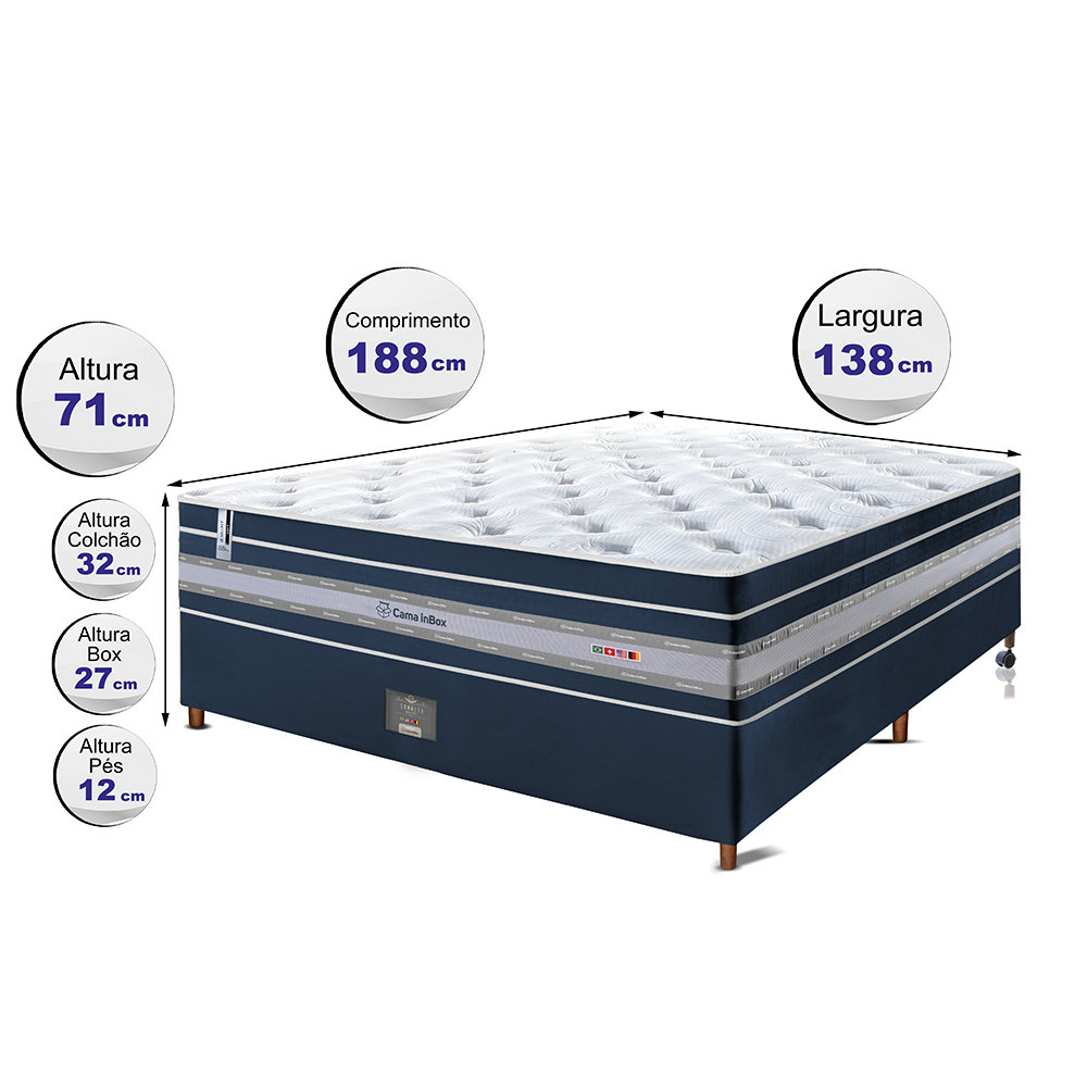 Conjunto Cama Box Casal de Molas Ensacadas Cama inBox Select Euro Soft 138x188x71 Azul