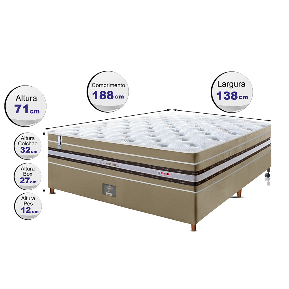 Conjunto Cama Box Casal de Molas Ensacadas Cama inBox Select Euro Soft 138x188x71 Bege