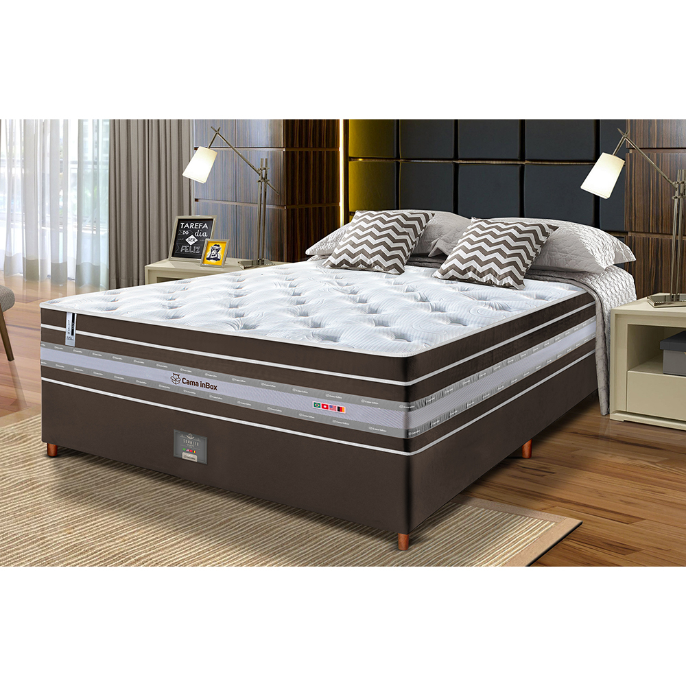 Conjunto Cama Box Casal de Molas Ensacadas Cama inBox Select Euro Soft 138x188x71 Café