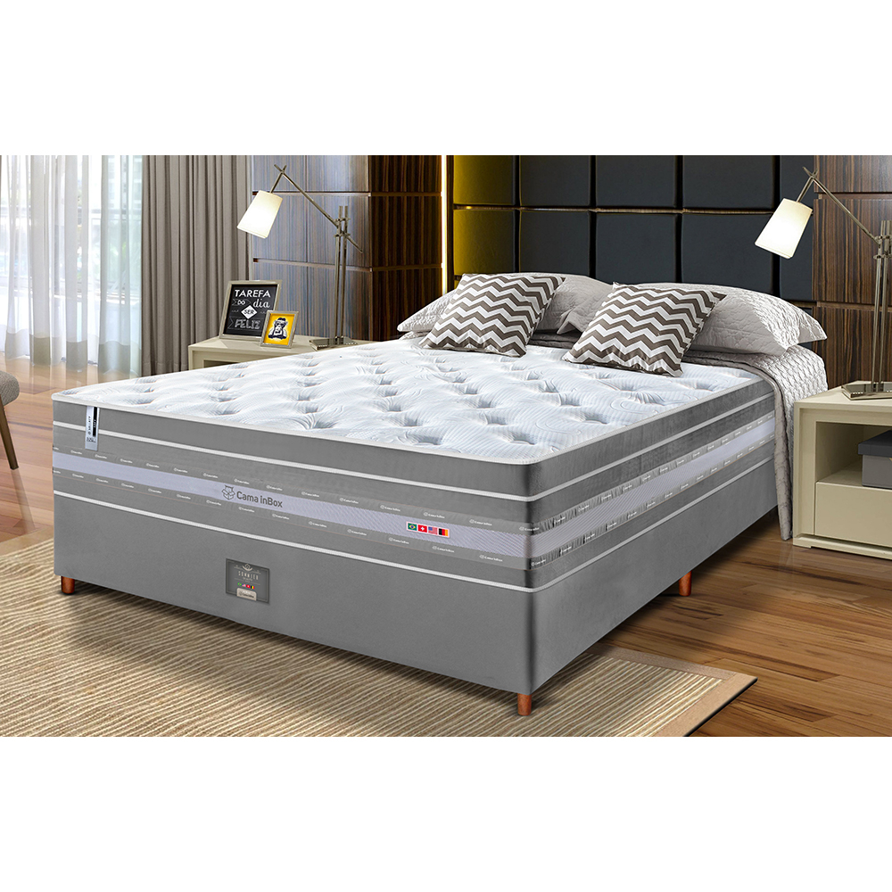 Conjunto Cama Box Casal de Molas Ensacadas Cama inBox Select Euro Soft 138x188x71 Cinza