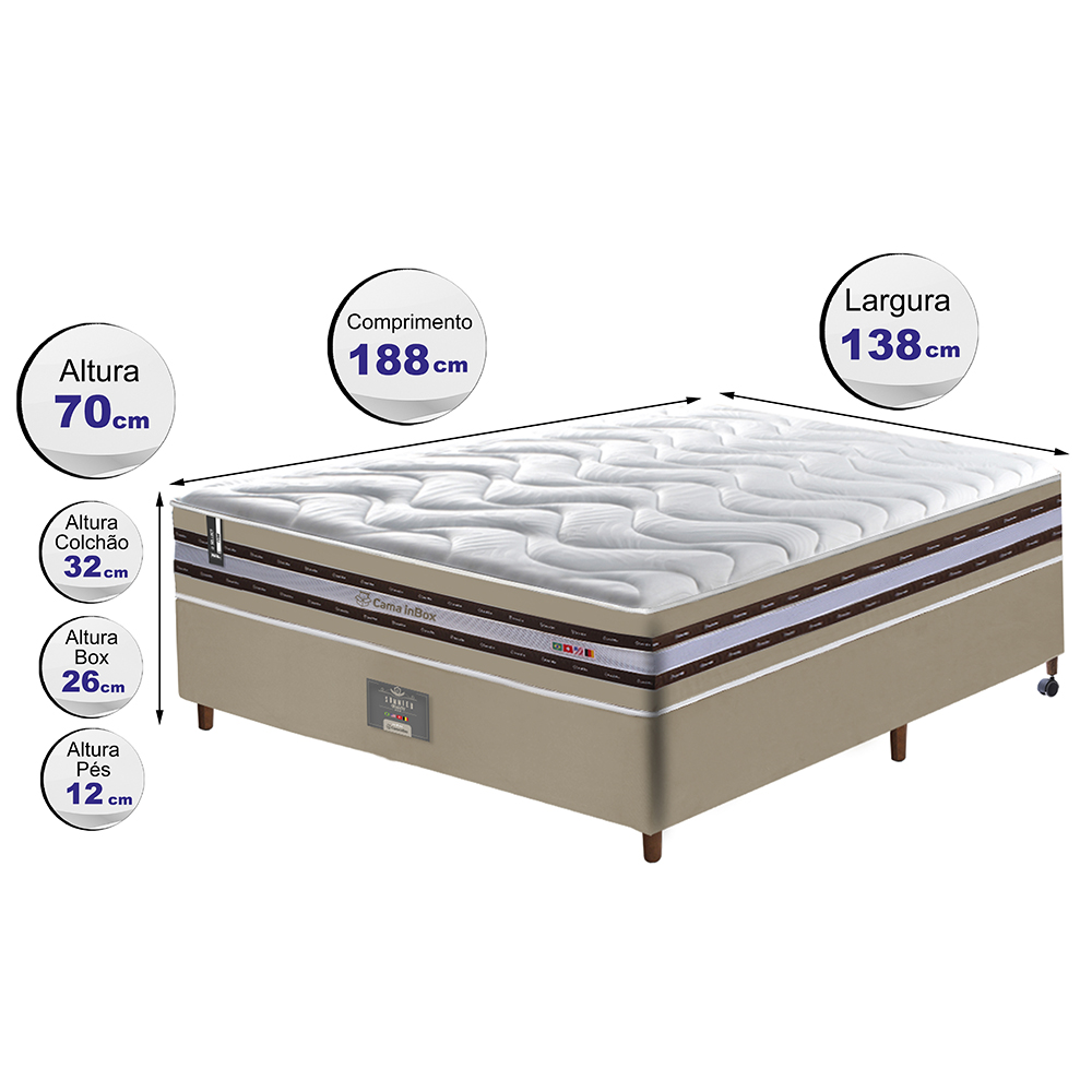 Conjunto Cama Box Casal de Molas Ensacadas D33 Cama inBox Select Firme 138x188x70 Bege