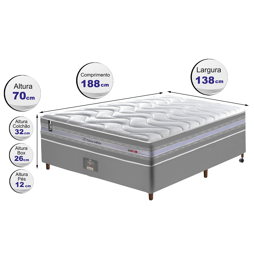 Conjunto Cama Box Casal de Molas Ensacadas D33 Cama inBox Select Firme 138x188x70 Cinza