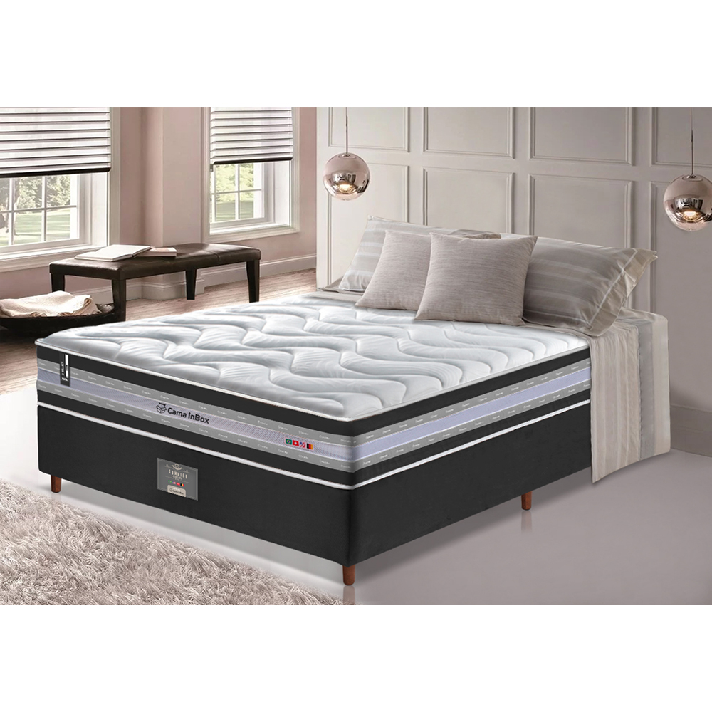 Conjunto Cama Box Casal de Molas Ensacadas D33 Cama inBox Select Firme 138x188x70 Preto