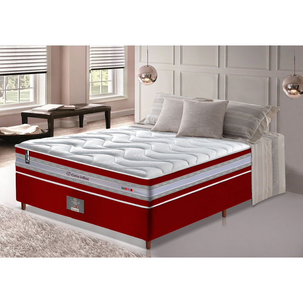 Conjunto Cama Box Casal de Molas Ensacadas D33 Cama inBox Select Firme 138x188x70 Vermelho