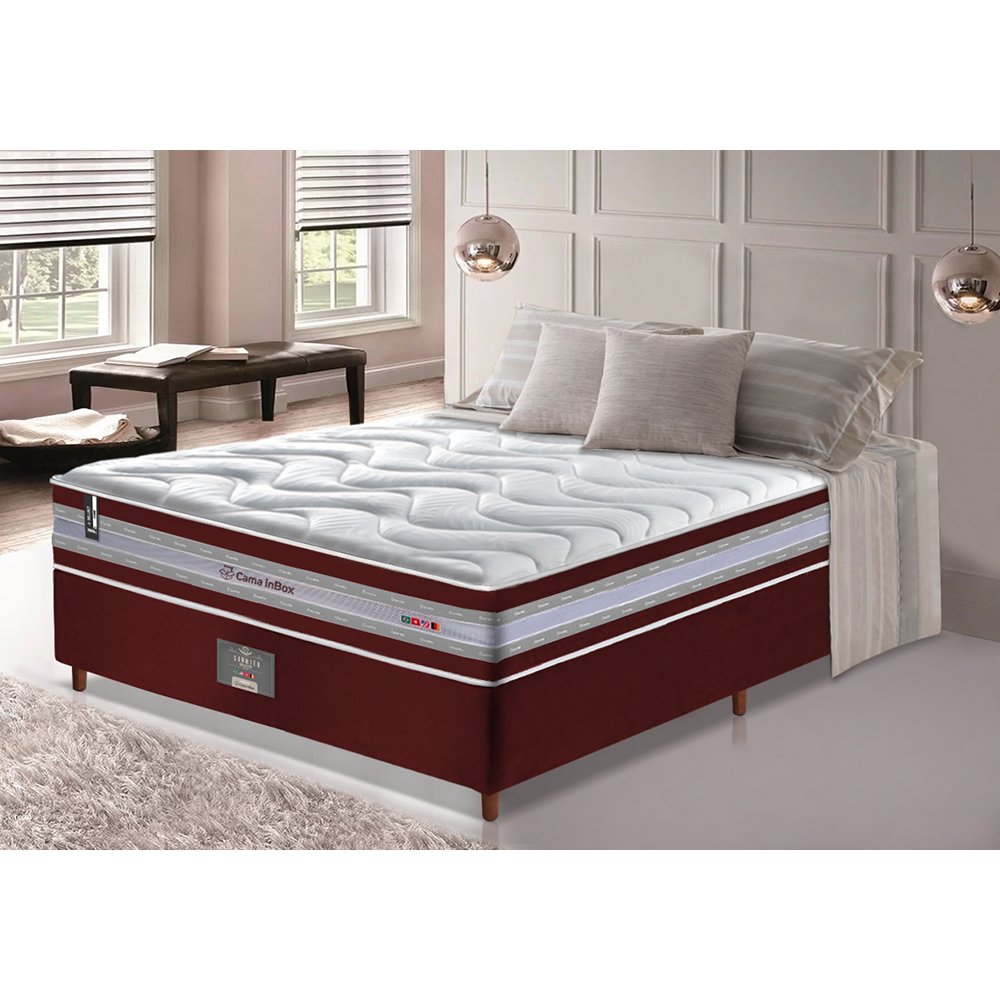 Conjunto Cama Box Casal de Molas Ensacadas D33 Cama inBox Select Firme 138x188x70 Vinho