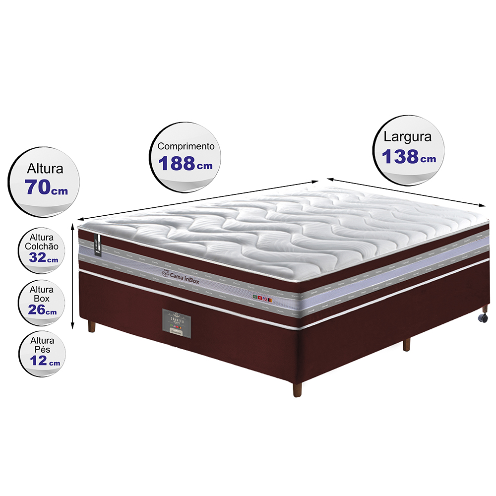 Conjunto Cama Box Casal de Molas Ensacadas D33 Cama inBox Select Firme 138x188x70 Vinho