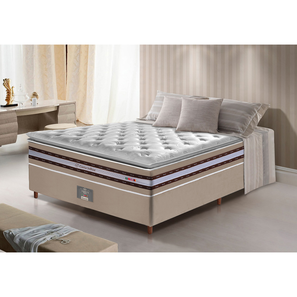 Conjunto Cama Box Casal de Molas Ensacadas D33 com Pillow TOP Cama inBox Select 138x188x70 Bege