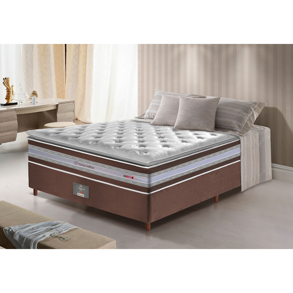 Conjunto Cama Box Casal de Molas Ensacadas D33 com Pillow TOP Cama inBox Select 138x188x70 Café