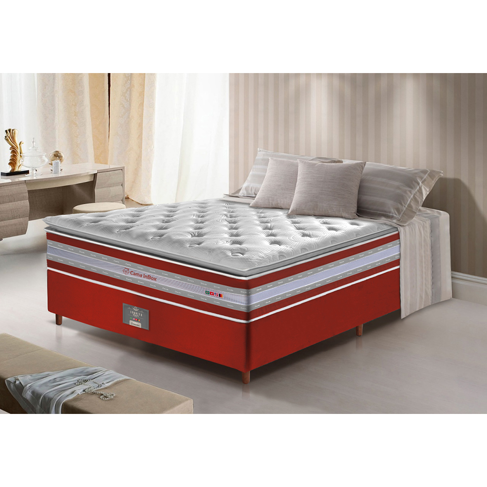 Conjunto Cama Box Casal de Molas Ensacadas D33 com Pillow TOP Cama inBox Select 138x188x70 Vermelho