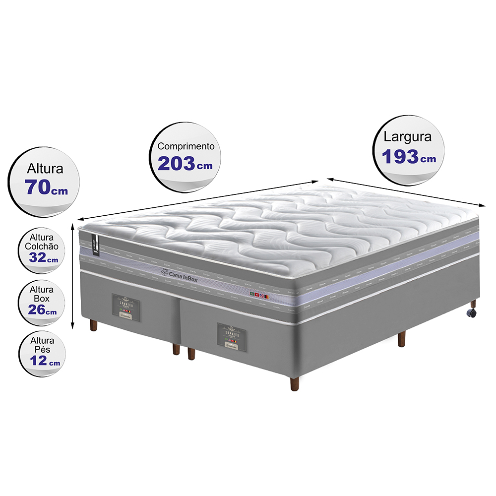 Conjunto Cama Box King de Molas Ensacadas D33 Cama inBox Select Firme 193x203x70 Cinza