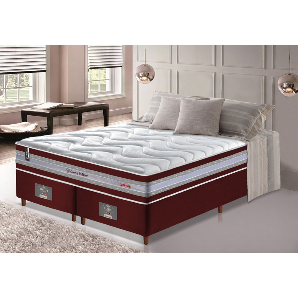 Conjunto Cama Box King de Molas Ensacadas D33 Cama inBox Select Firme 193x203x70 Vinho