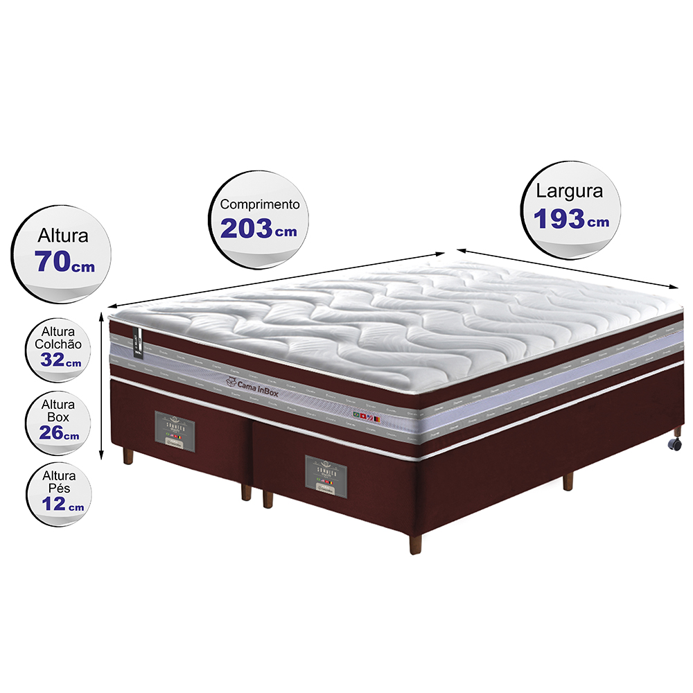 Conjunto Cama Box King de Molas Ensacadas D33 Cama inBox Select Firme 193x203x70 Vinho