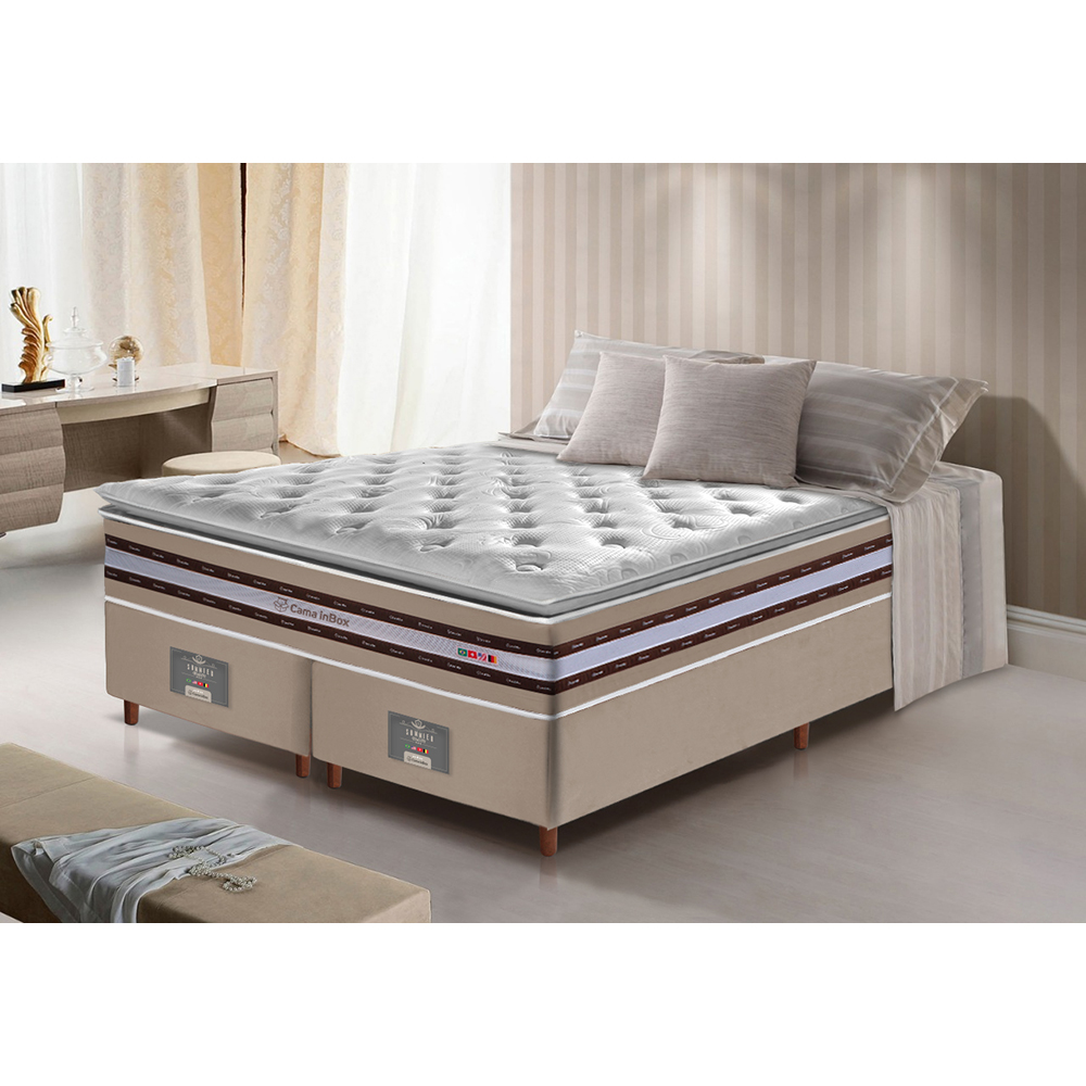 Conjunto Cama Box King de Molas Ensacadas D33 com Pillow TOP Cama inBox Select 193x203x70 Bege