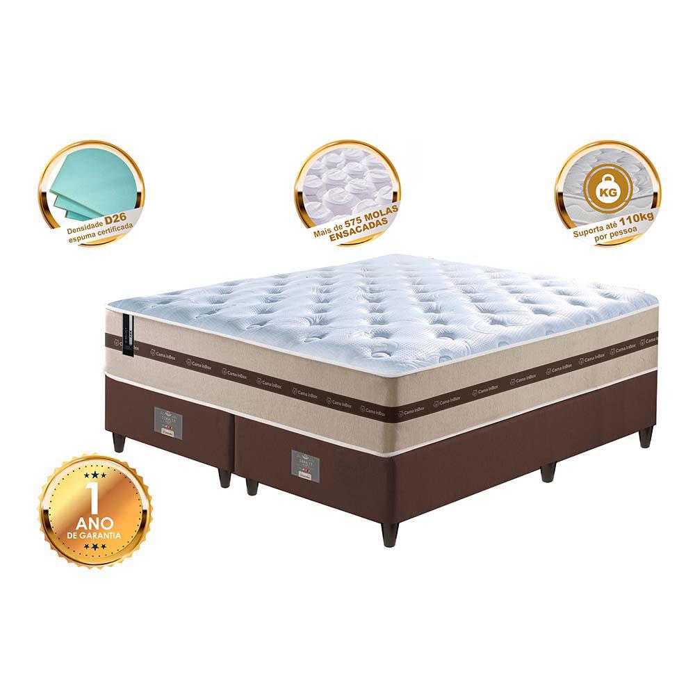 Conjunto Cama Box Queen (Colchão + Box) de Molas Ensacadas Cama inBox Smart 158x198x60 Bege