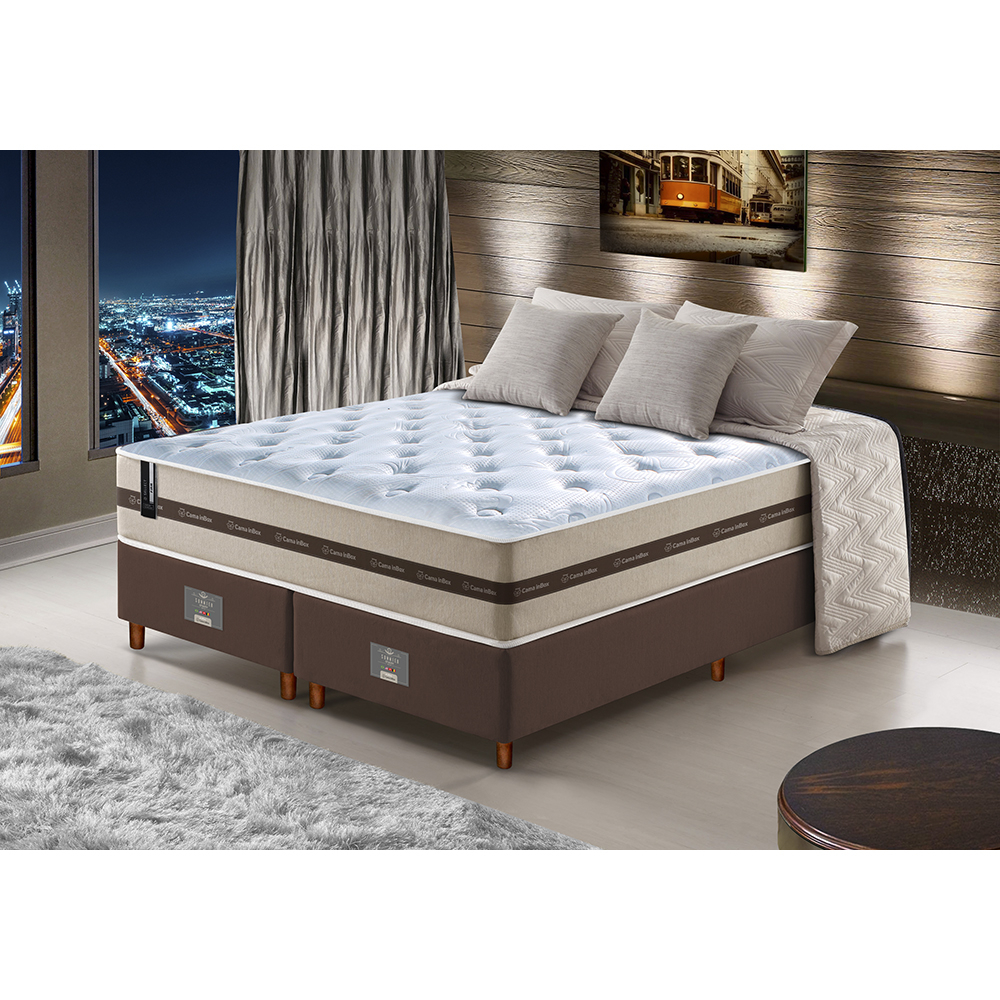 Conjunto Cama Box Queen de Molas Ensacadas Cama inBox Select Basic 158x198x65 Bege