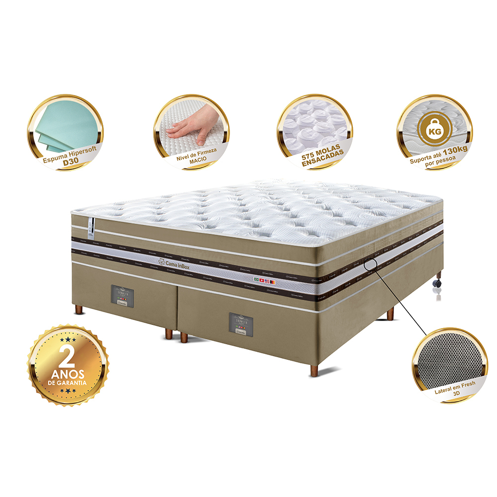 Conjunto Cama Box Queen de Molas Ensacadas Cama inBox Select Euro Soft 158x198x71 Bege