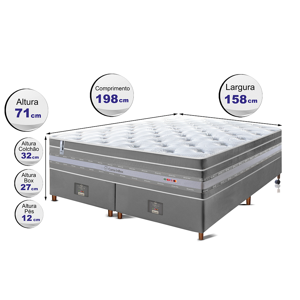 Conjunto Cama Box Queen de Molas Ensacadas Cama inBox Select Euro Soft 158x198x71 Cinza