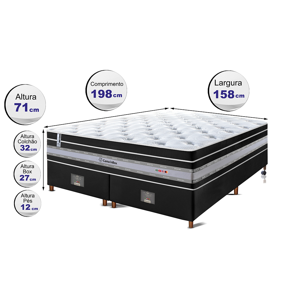 Conjunto Cama Box Queen de Molas Ensacadas Cama inBox Select Euro Soft 158x198x71 Preto