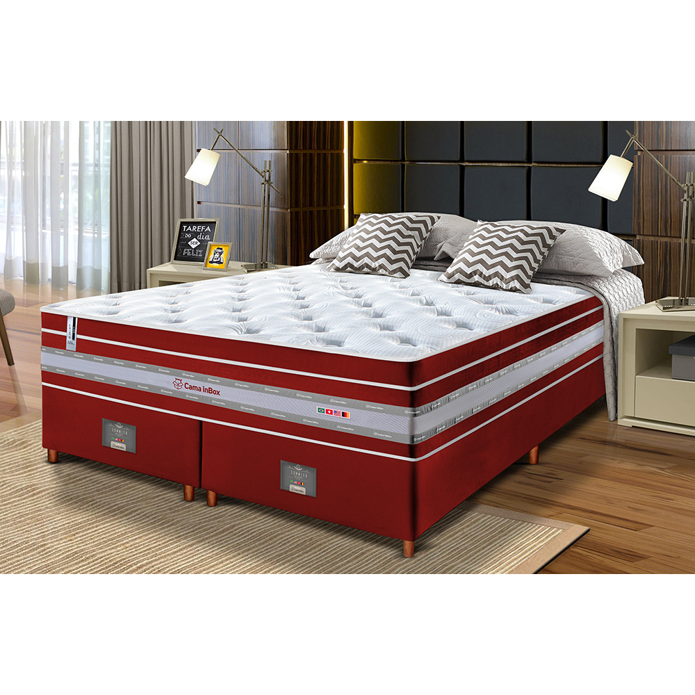 Conjunto Cama Box Queen de Molas Ensacadas Cama inBox Select Euro Soft 158x198x71 Vermelho