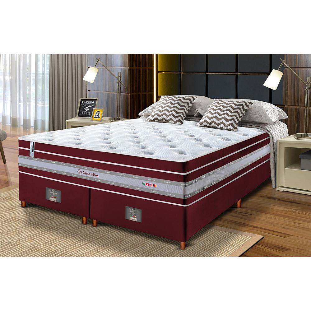 Conjunto Cama Box Queen de Molas Ensacadas Cama inBox Select Euro Soft 158x198x71 Vinho