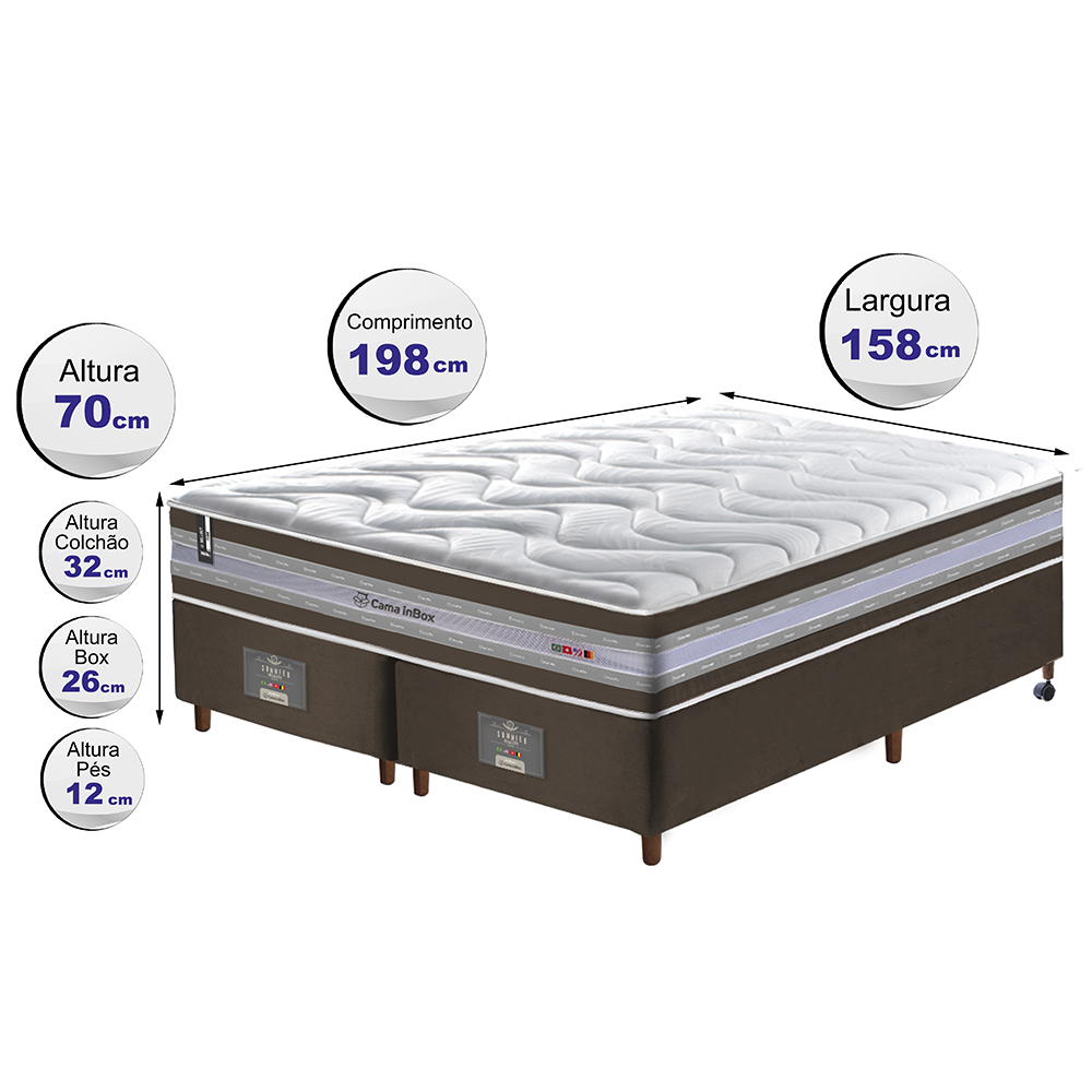 Conjunto Cama Box Queen de Molas Ensacadas D33 Cama inBox Select Firme 158x198x70 Café