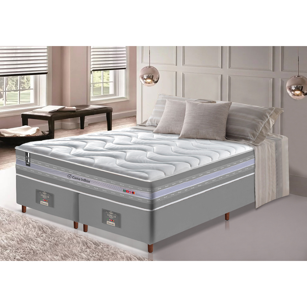 Conjunto Cama Box Queen de Molas Ensacadas D33 Cama inBox Select Firme 158x198x70 Cinza