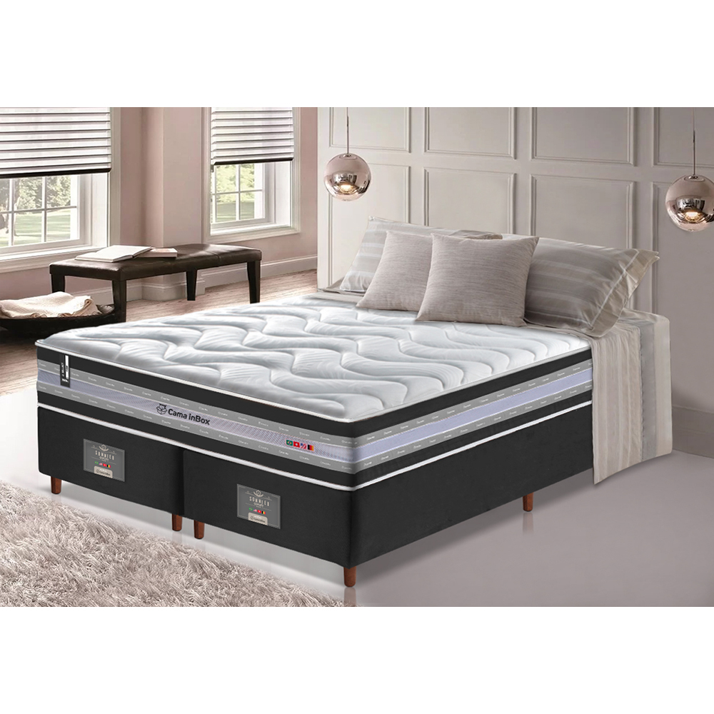 Conjunto Cama Box Queen de Molas Ensacadas D33 Cama inBox Select Firme 158x198x70 Preto