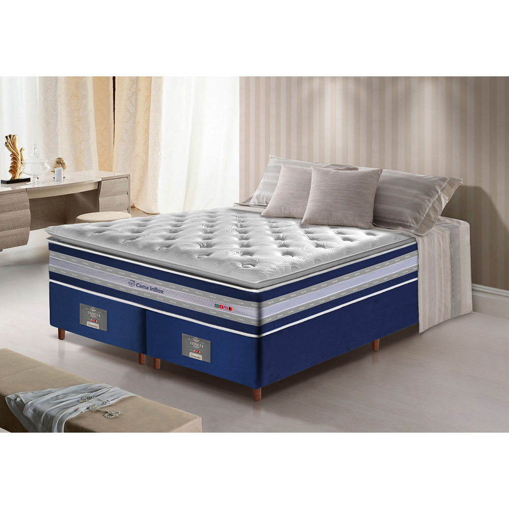 Conjunto Cama Box Queen de Molas Ensacadas D33 com Pillow TOP Cama inBox Select 158x198x70 Azul