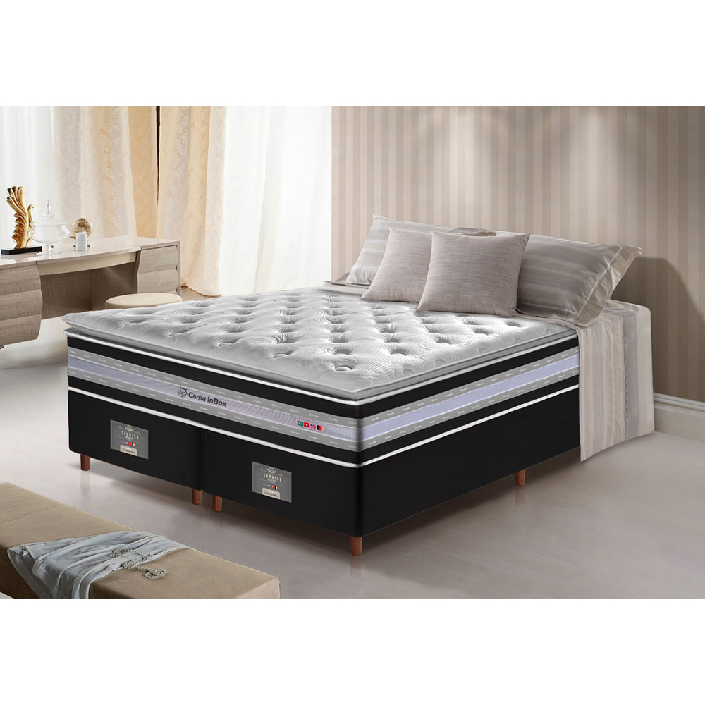 Conjunto Cama Box Queen de Molas Ensacadas D33 com Pillow TOP Cama inBox Select 158x198x70 Preto