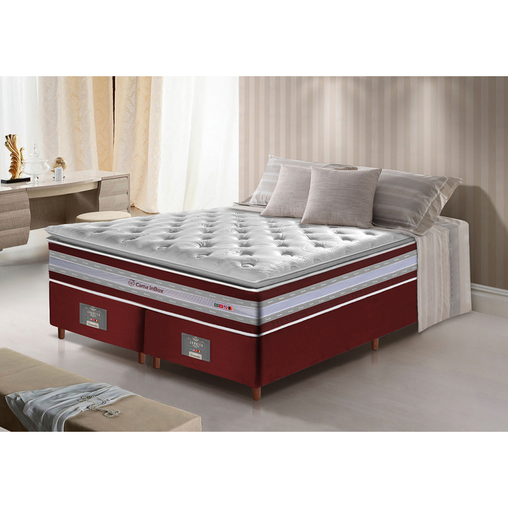 Conjunto Cama Box Queen de Molas Ensacadas D33 com Pillow TOP Cama inBox Select 158x198x70 Vinho
