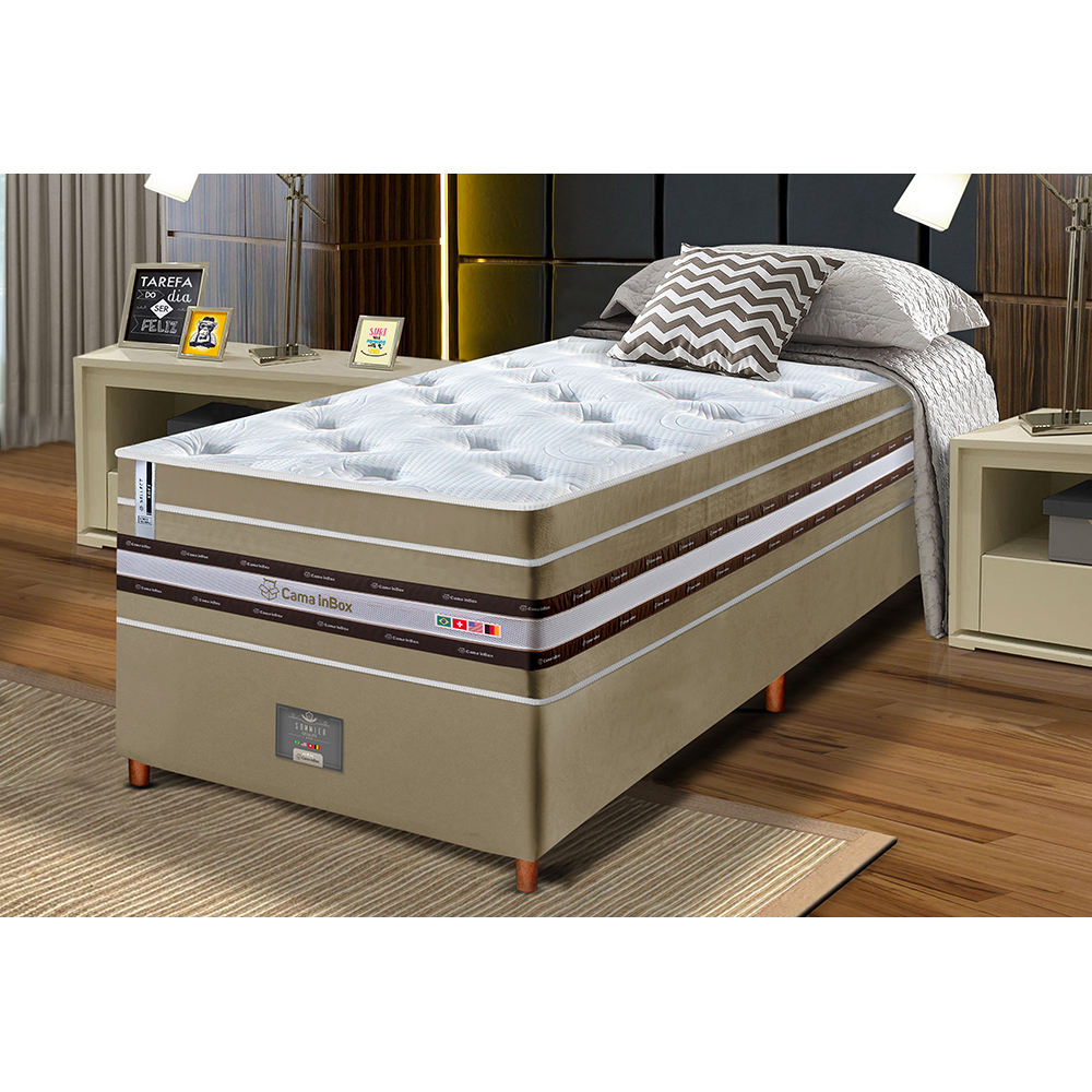 Conjunto Cama Box Solteiro de Molas Ensacadas Cama inBox Select Euro Soft 88x188x71 Bege