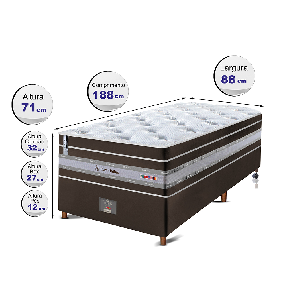Conjunto Cama Box Solteiro de Molas Ensacadas Cama inBox Select Euro Soft 88x188x71 Café