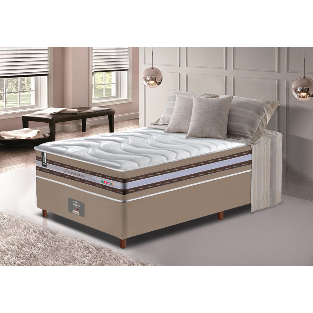 Conjunto Cama Box Solteiro de Molas Ensacadas D33 Cama inBox Select Firme 88x188x70 Bege