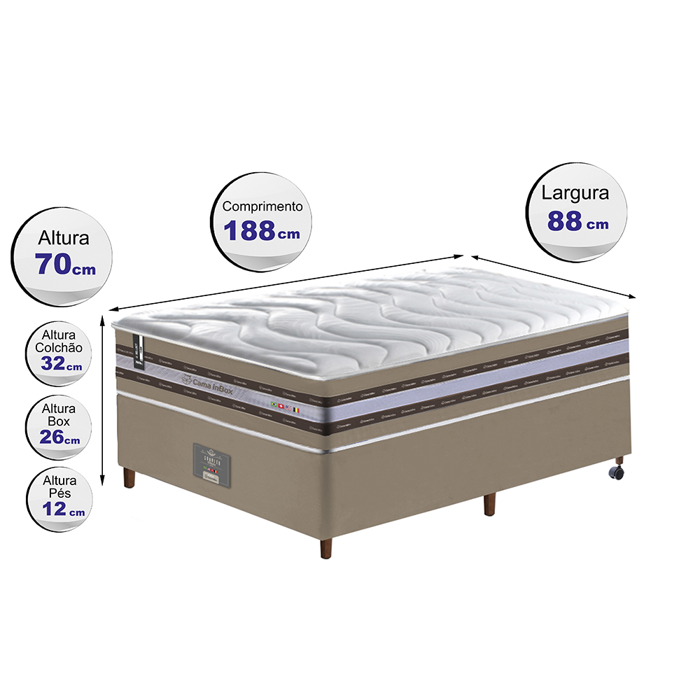 Conjunto Cama Box Solteiro de Molas Ensacadas D33 Cama inBox Select Firme 88x188x70 Bege