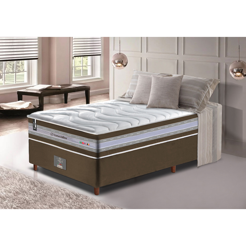 Conjunto Cama Box Solteiro de Molas Ensacadas D33 Cama inBox Select Firme 88x188x70 Café