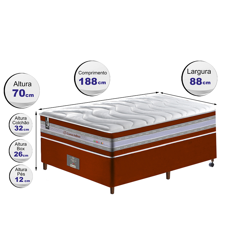 Conjunto Cama Box Solteiro de Molas Ensacadas D33 Cama inBox Select Firme 88x188x70 Vermelho