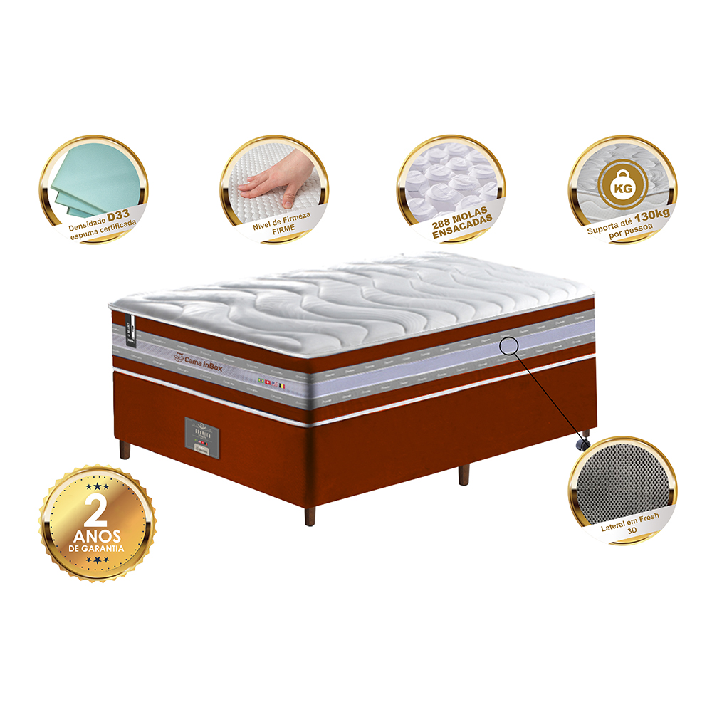 Conjunto Cama Box Solteiro de Molas Ensacadas D33 Cama inBox Select Firme 88x188x70 Vermelho