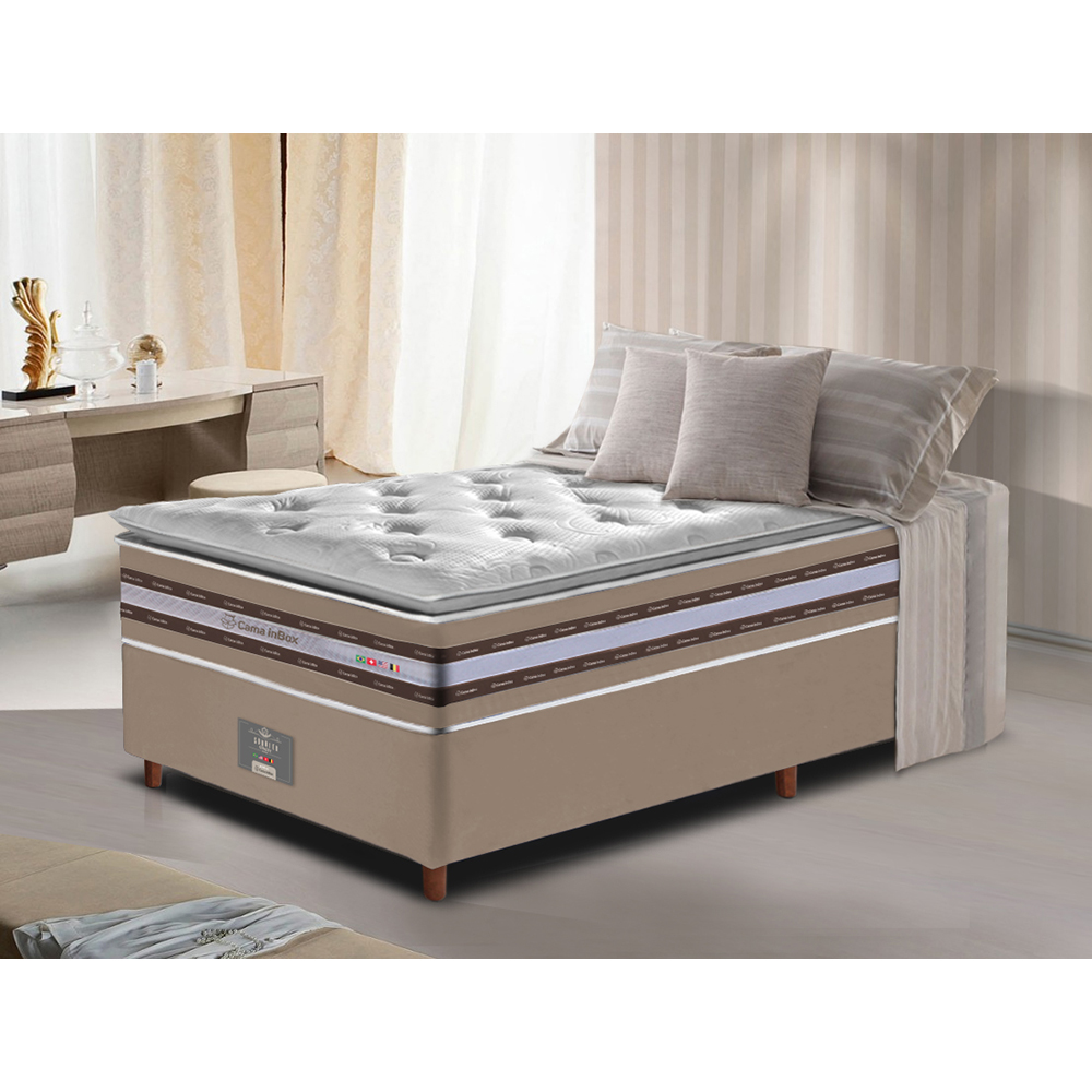 Conjunto Cama Box Solteiro de Molas Ensacadas D33 com Pillow TOP Cama inBox Select 88x188x70 Bege