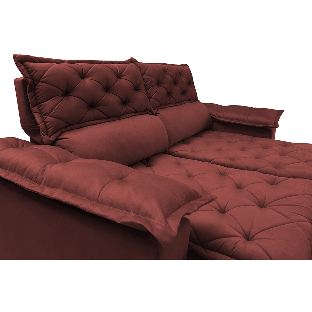 Conjunto de Sofá 3 e 2 Lugares Retrátil Reclinável Cama inBox Compact 2,00x1,50m Velusoft Vermelho