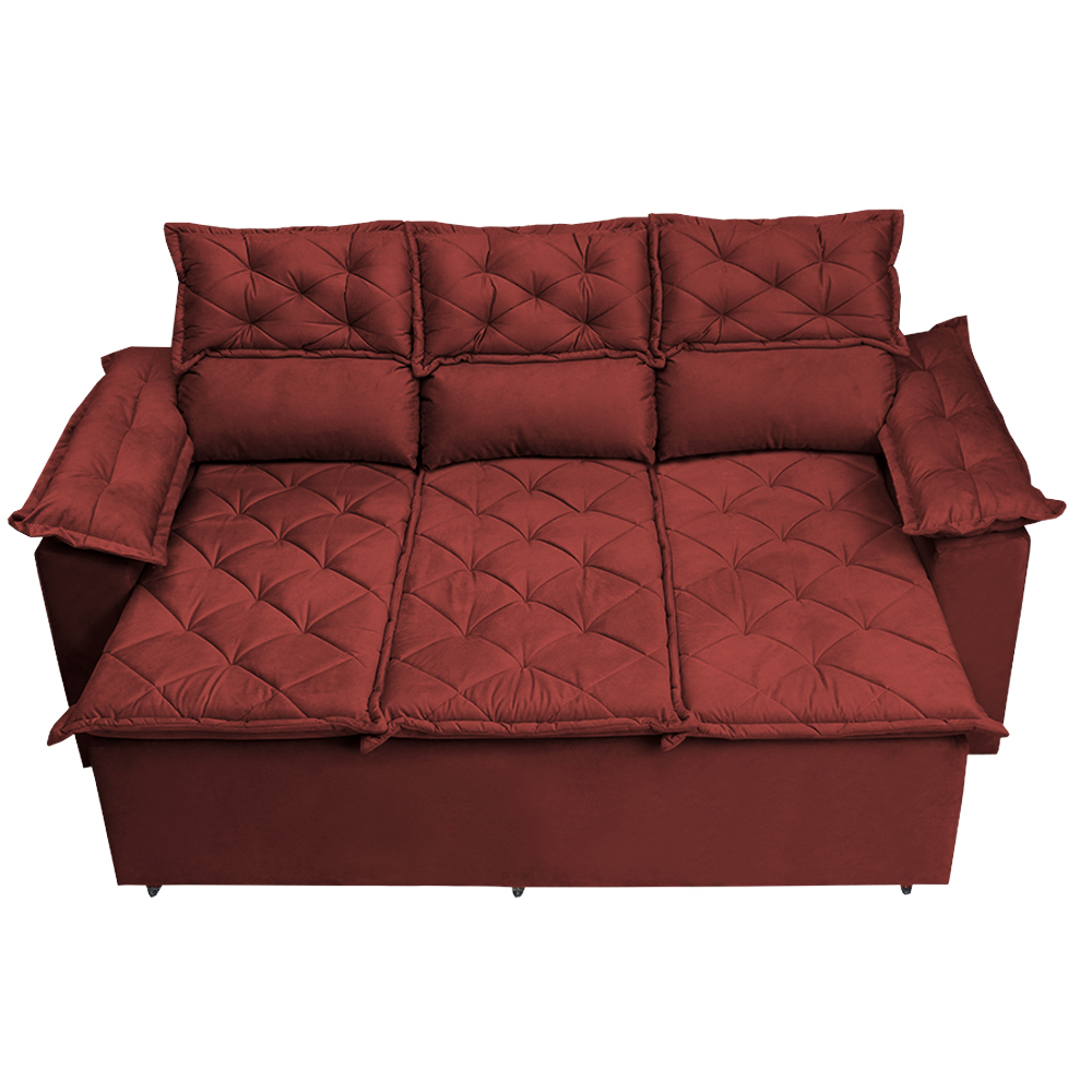 Conjunto de Sofá 3 e 2 Lugares Retrátil Reclinável Cama inBox Compact 2,00x1,50m Velusoft Vermelho