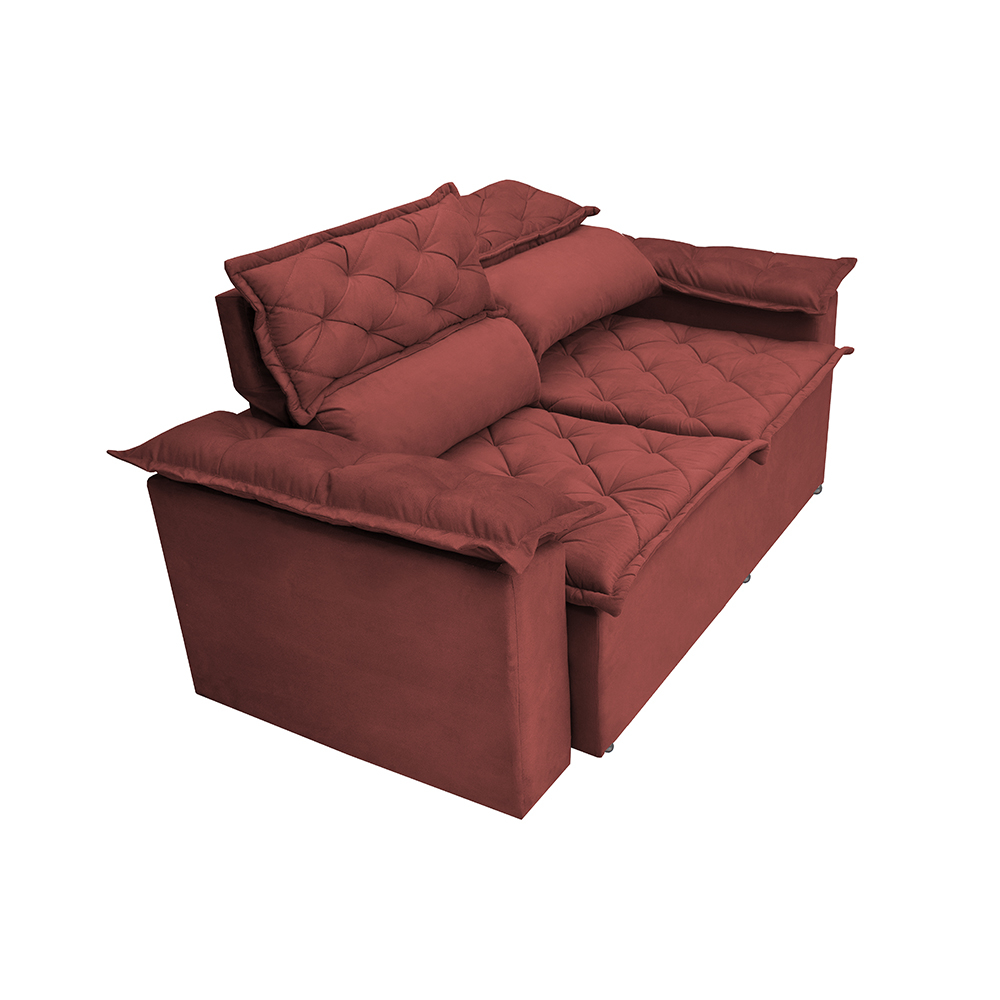Conjunto de Sofá 3 e 2 Lugares Retrátil Reclinável Cama inBox Compact 2,00x1,50m Velusoft Vermelho