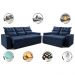 Conjunto de Sofá 3 e 2 Lugares Retrátil e Reclinável 2,00x1,50m Cama inBox Smal Suede Azul