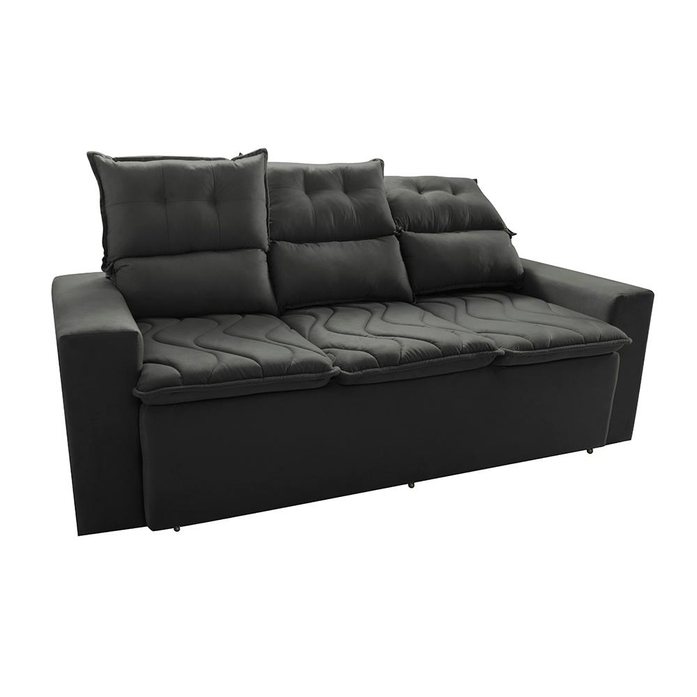 Conjunto de Sofá 3 e 2 Lugares Retrátil e Reclinável 2,00x1,50m Cama inBox Smal Suede Cinza