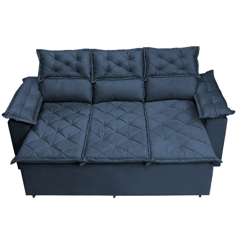 Conjunto de Sofá 3 e 2 Lugares Retrátil e Reclinável Cama inBox Compact 2,00x1,50m Velusoft Azul