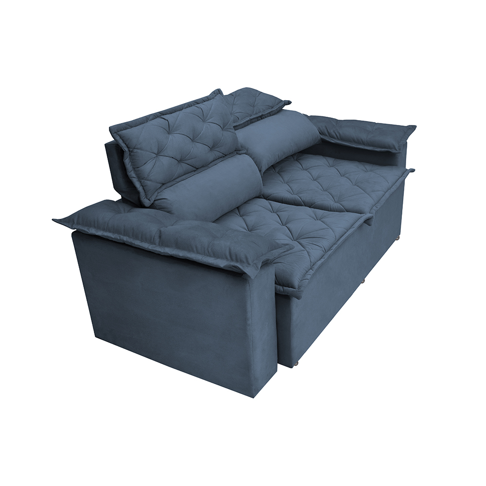 Conjunto de Sofá 3 e 2 Lugares Retrátil e Reclinável Cama inBox Compact 2,00x1,50m Velusoft Azul