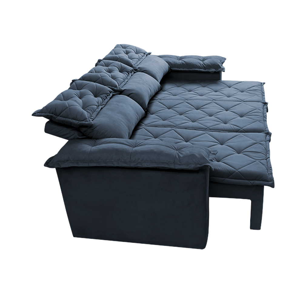 Conjunto de Sofá 3 e 2 Lugares Retrátil e Reclinável Cama inBox Compact 2,00x1,50m Velusoft Azul