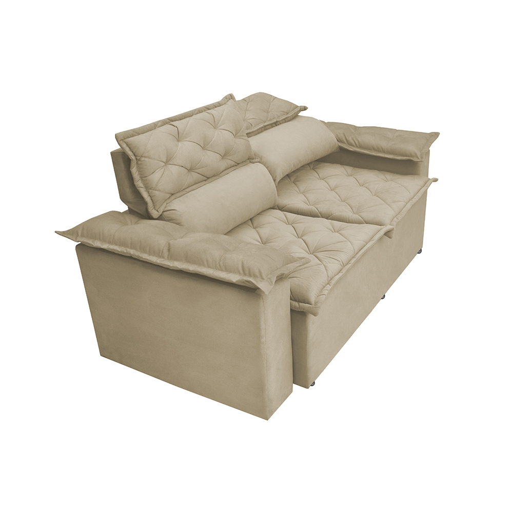Conjunto de Sofá 3 e 2 Lugares Retrátil e Reclinável Cama inBox Compact 2,00x1,50m Velusoft Bege