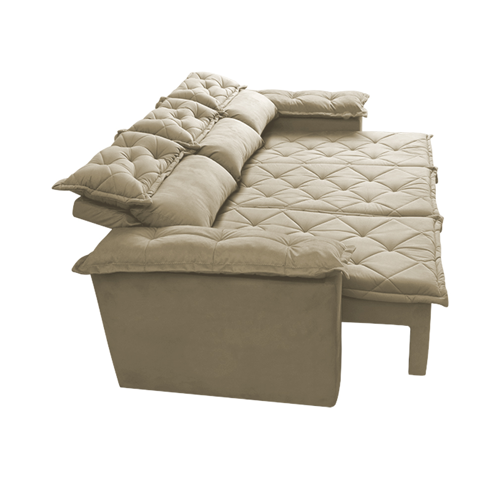 Conjunto de Sofá 3 e 2 Lugares Retrátil e Reclinável Cama inBox Compact 2,00x1,50m Velusoft Bege